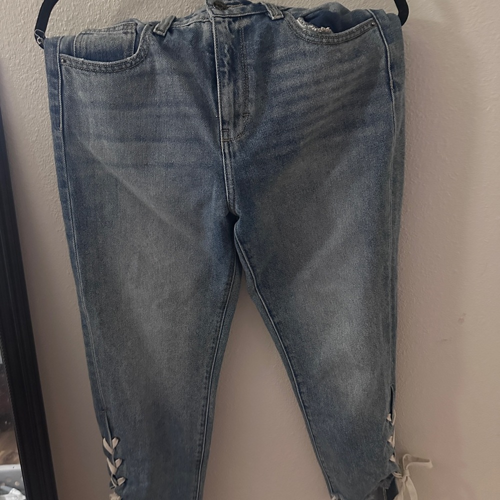 Hidden brand High-Rise Skinny Jeans with Lace-Up Hem - Blue